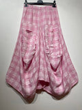 6633C LINEN SKIRT WITH POCKETS, VICHY CHECK PATTERN: Yellow