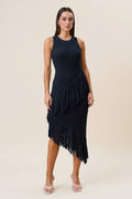 Lacey Cream Knit Dress with Asymmetrical Fringe