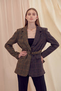 Mixed Plaid Color Block Blazer