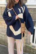 Playful Face Knit Sweater: BLUE / S