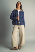 J6101   STRIPED PATTERN INDIGO DENIM BARN JACKET: INDIGO DENIM / M
