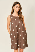 Brown Linen Polka Dot Mini Dress