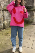 Playful Face Knit Sweater: BLUE / S