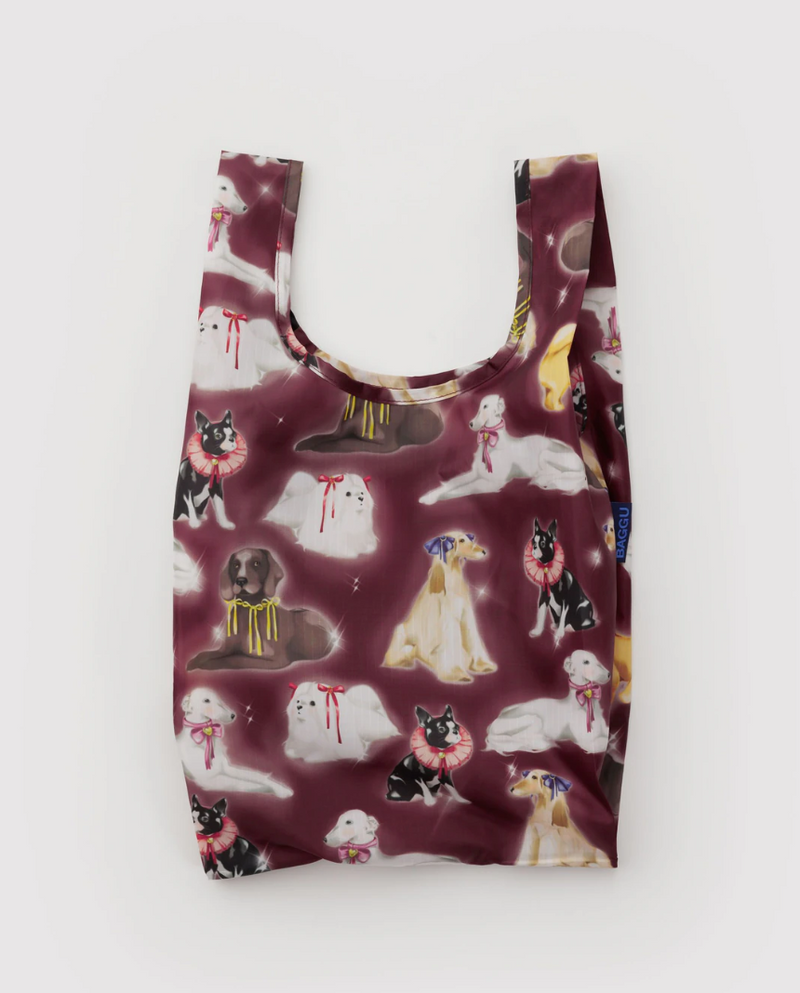 Reusable bag with dog illustrations on a white background
