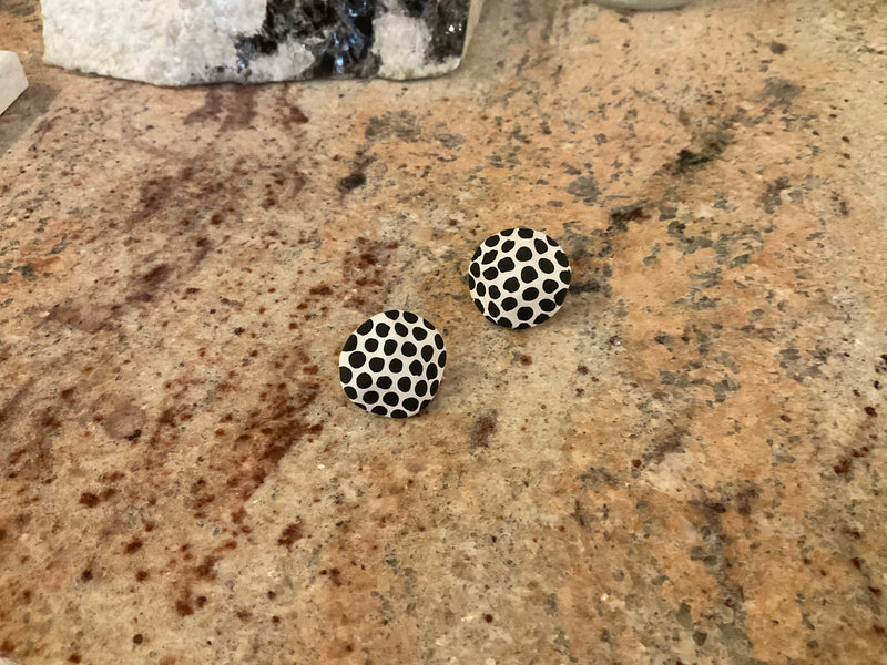 Feast porcelain stud earrings black polka dot size medium