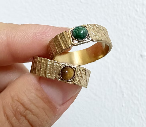 MadeIn Jewelry Plaid Texture Band with Stone