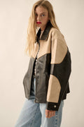 Vegan Leather Colorblock Jacket