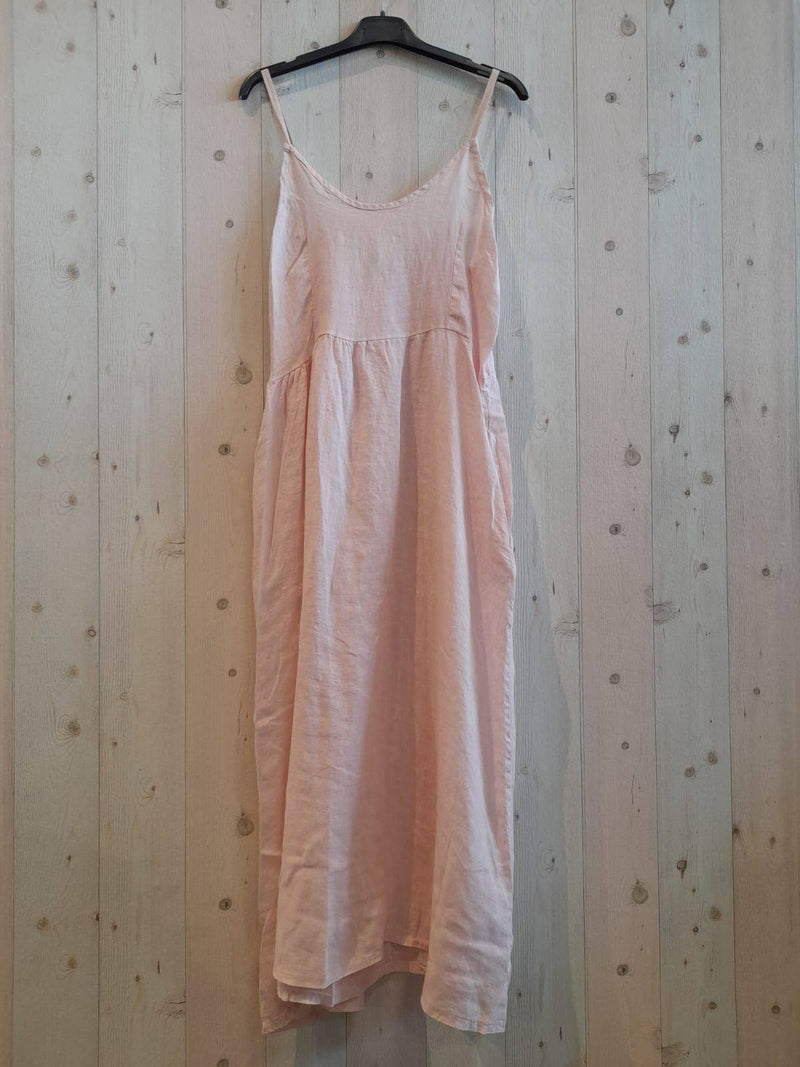 Linen Strappy Dress in Pink