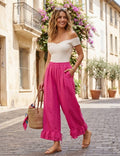 4029 WIDE LINEN PANTS WITH EYELET EMBROIDERY: WHITE