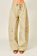 AJP6166 UTILITY BARREL WAIST TIE CARGO PANTS: OLIVE / S-M-L (2-2-2)