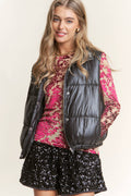 Silver Shiny Metallic Puffer Snap Button Vest