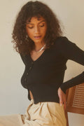 CT7594 - Aries Asymmetric Button Front Cardigan: BLACK / Xs