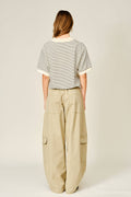 AJP6166 UTILITY BARREL WAIST TIE CARGO PANTS: OLIVE / S-M-L (2-2-2)