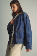 J6101   STRIPED PATTERN INDIGO DENIM BARN JACKET: INDIGO DENIM / S