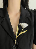 Vintage Oversized Metal Leaf Flower Brooch N6B013: Gold