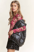 Silver Shiny Metallic Puffer Snap Button Vest