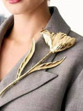 Vintage Oversized Metal Leaf Flower Brooch N6B013: Gold