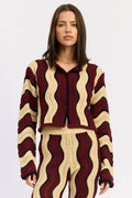 Contrast Burgundy Wavy Cardigan