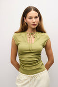 Keyhole Raglan Knit Top in Moss