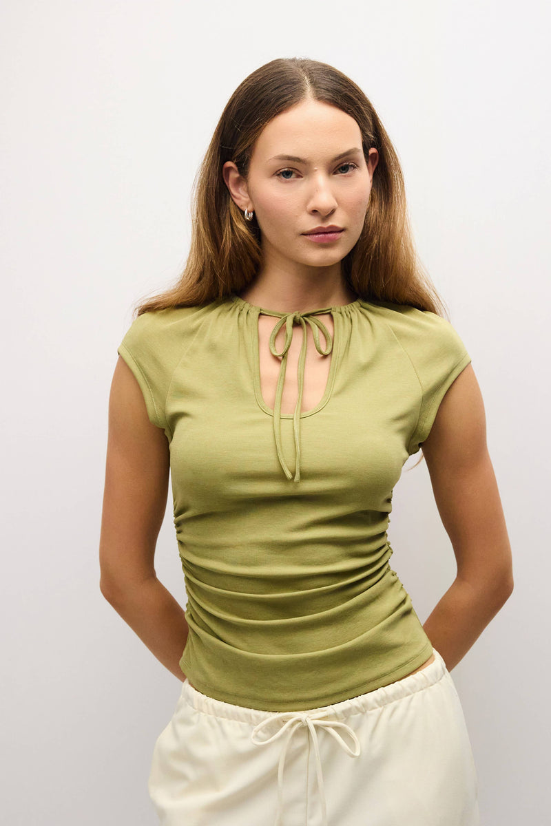 Keyhole Raglan Knit Top in Moss
