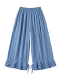4029 WIDE COTTON PANTS WITH EYELET EMBROIDERY: ROYAL