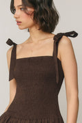 Brown Drop Waist Smocked Maxi Dress