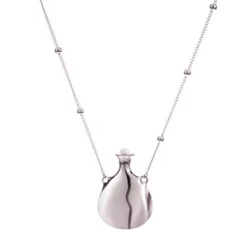 Celia Silver Vintage Perfume Bottle Necklace- 21" Waterproof