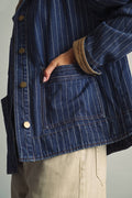 J6101   STRIPED PATTERN INDIGO DENIM BARN JACKET: INDIGO DENIM / S