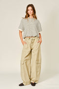 AJP6166 UTILITY BARREL WAIST TIE CARGO PANTS: KAHKI / S-M-L (2-2-2)