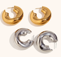 Wave-Puffy Hoop- Steel Earrings- 14K gold or Silver: Gold