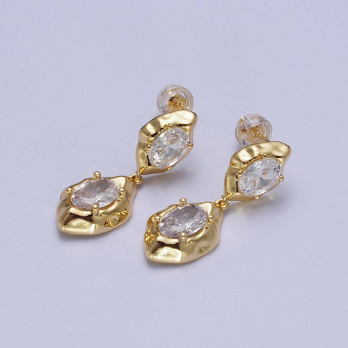 Clear Cubic Zirconia Abstract Dangle Stud Earrings AE1091: Gold