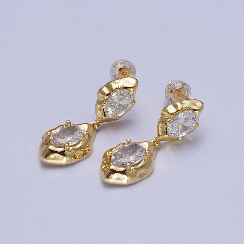 Clear Cubic Zirconia Abstract Dangle Stud Earrings AE1091: Gold