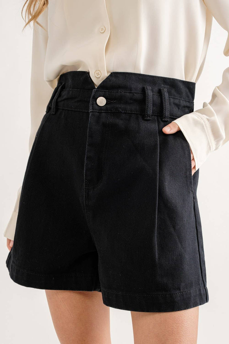 Kiera High Waist Denim Shorts in Black