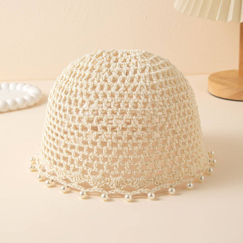 Solid Color Hollow Pearl Tassel Crochet Beanie Hat MK2BLCR6W6HAT111: Apricot