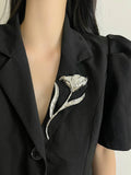Vintage Oversized Metal Leaf Flower Brooch N6B013: Gold