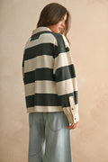 T5244   LONG SLEEVE WIDE PANEL KNITTED SHIRTS: OLIVE/BEIGE / L