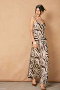 Brown and Cream Marble Print Slip Dress