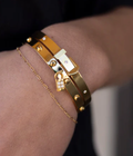  Buckle Bangle Bracelet- Hinged- Stainless Steel - Cuff : Yellow Gold