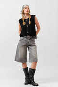 MAP3098 DENIM BERMUDA SHORTS WITH YOKE SEAM: CREAM / L
