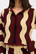 Contrast Burgundy Wavy Cardigan