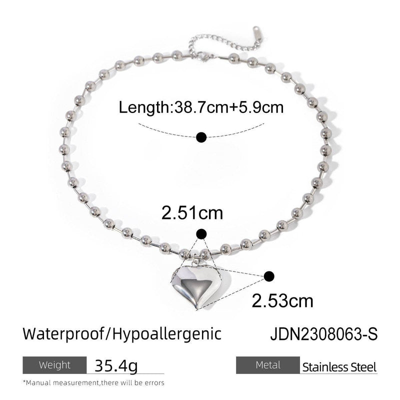 Cubic Love Pendant Bead Chain Necklace DPJN0906: Silver