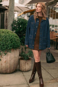 J6101   STRIPED PATTERN INDIGO DENIM BARN JACKET: INDIGO DENIM / M