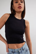 Cropped Cotton Ribbed Tank Top in Black