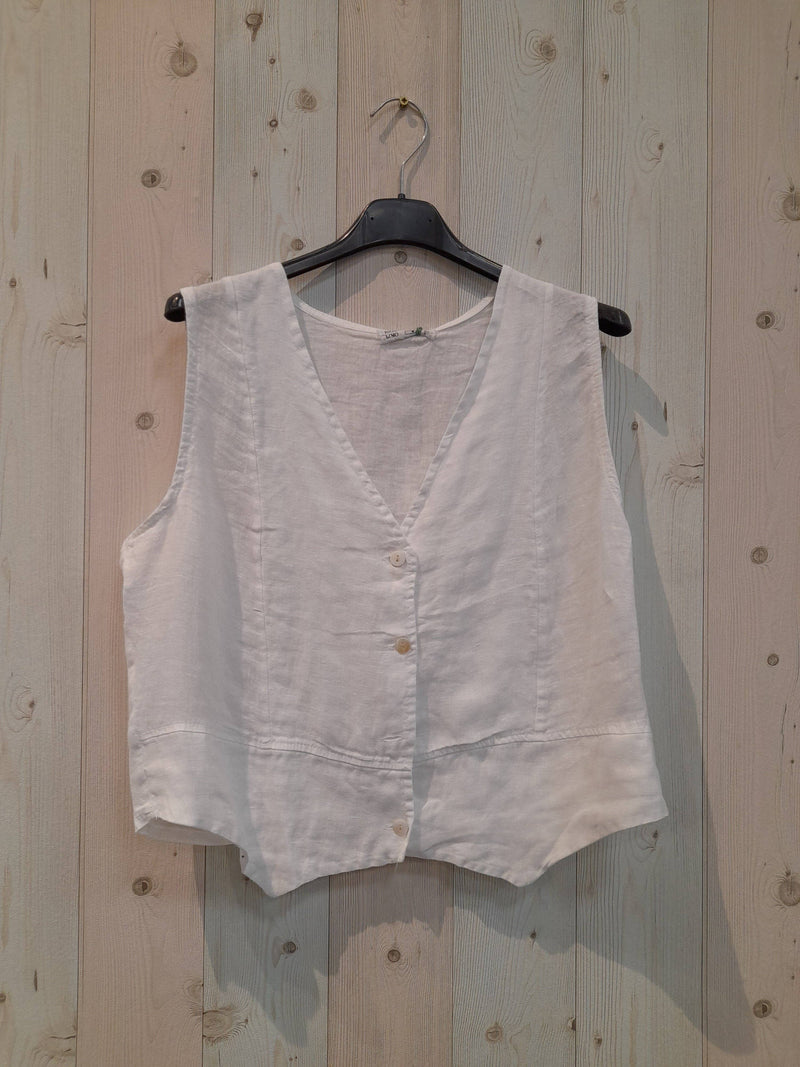 White linen button up vest