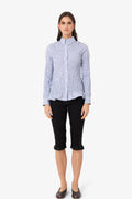 Olivia Smocked Cotton Shirt in Blue Stripe: Blue / M