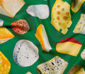 close up of cheese print scarf with green background