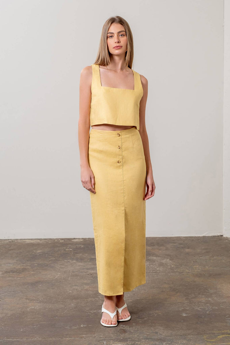 Square Neck Linen Cropped Tank