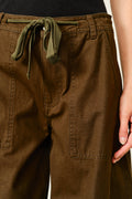 AJP6166 UTILITY BARREL WAIST TIE CARGO PANTS: OLIVE / S-M-L (2-2-2)