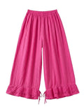 4029 WIDE LINEN PANTS WITH EYELET EMBROIDERY: Black