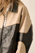 Vegan Leather Colorblock Jacket